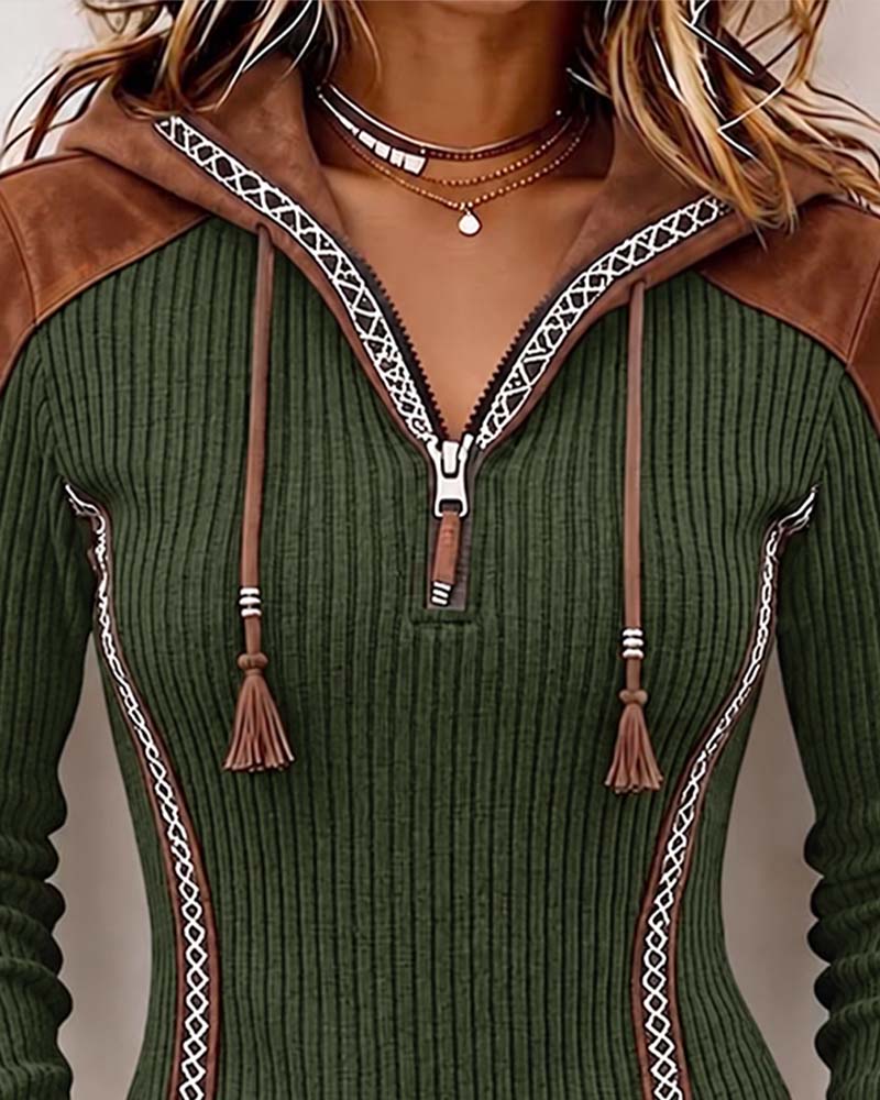 Seniya - Camisola de Manga Comprida Com Capuz e Fecho Frontal