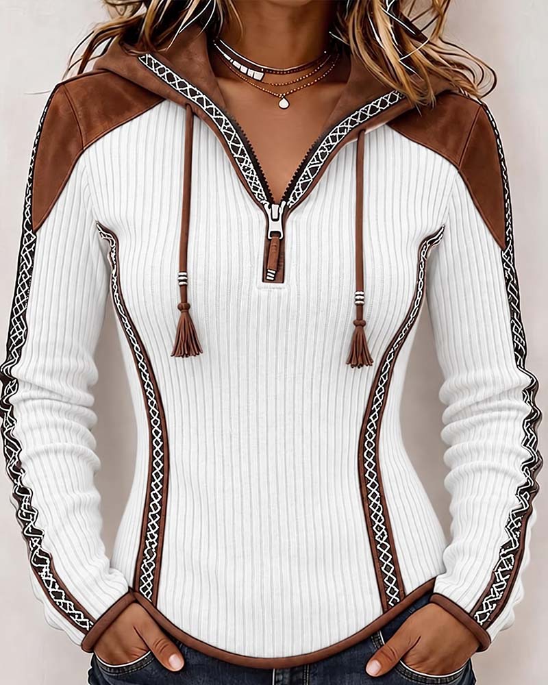 Seniya - Camisola de Manga Comprida Com Capuz e Fecho Frontal