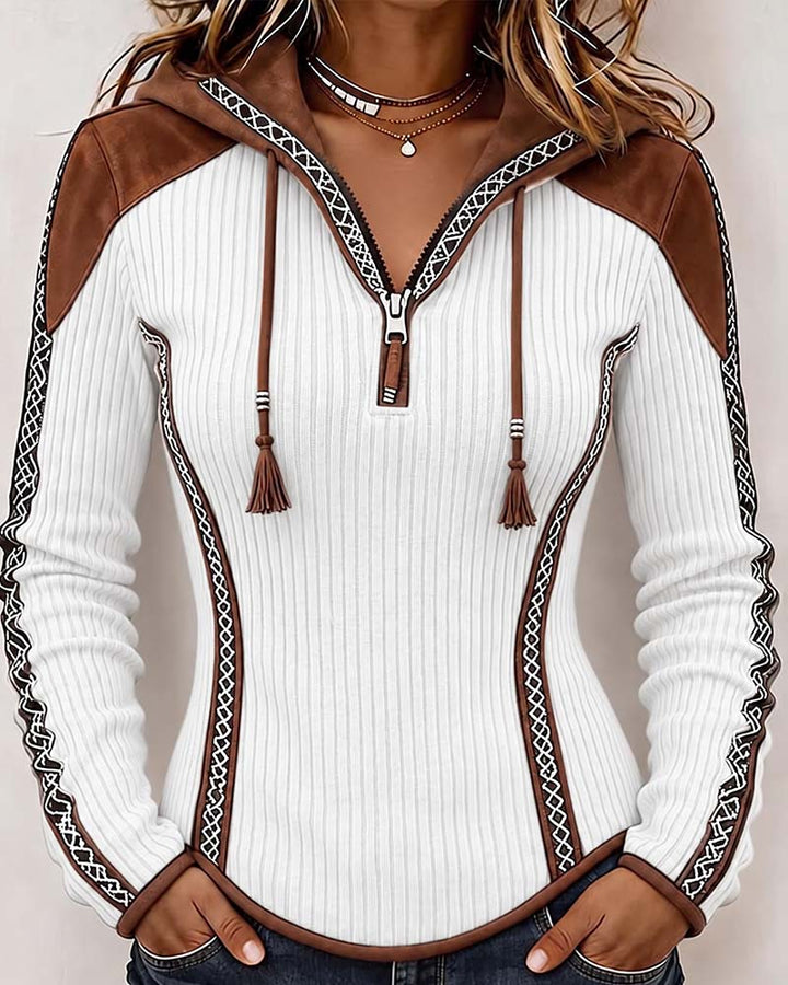 Seniya - Camisola de Manga Comprida Com Capuz e Fecho Frontal