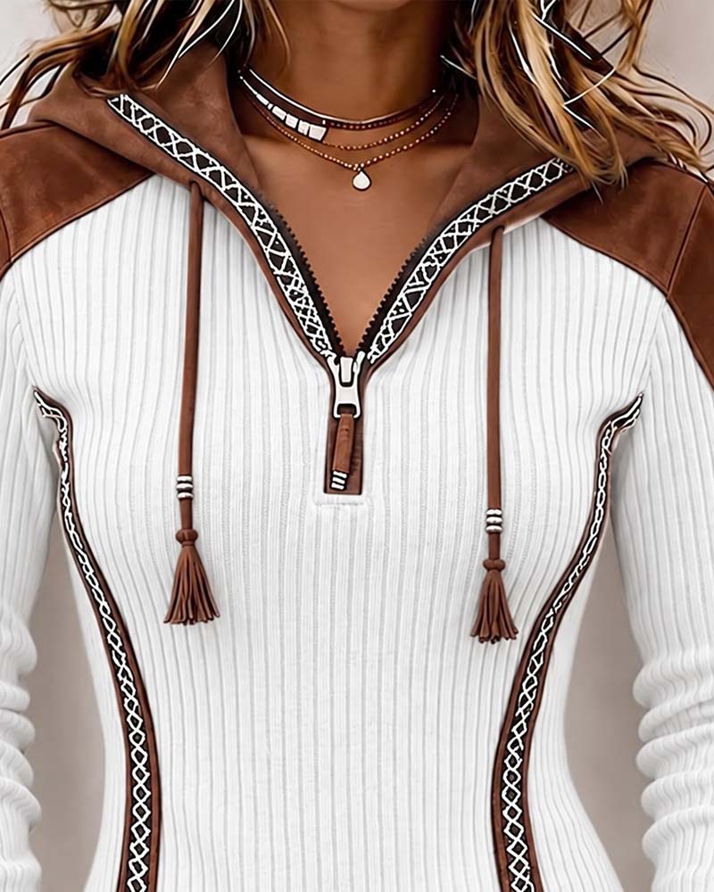 Seniya - Camisola de Manga Comprida Com Capuz e Fecho Frontal