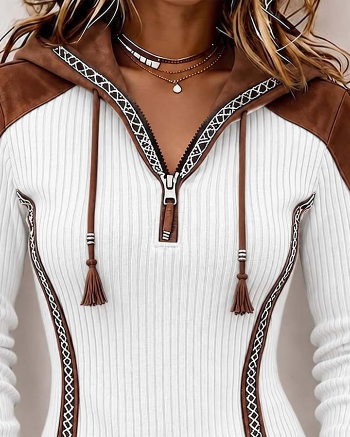 Seniya - Camisola de Manga Comprida Com Capuz e Fecho Frontal