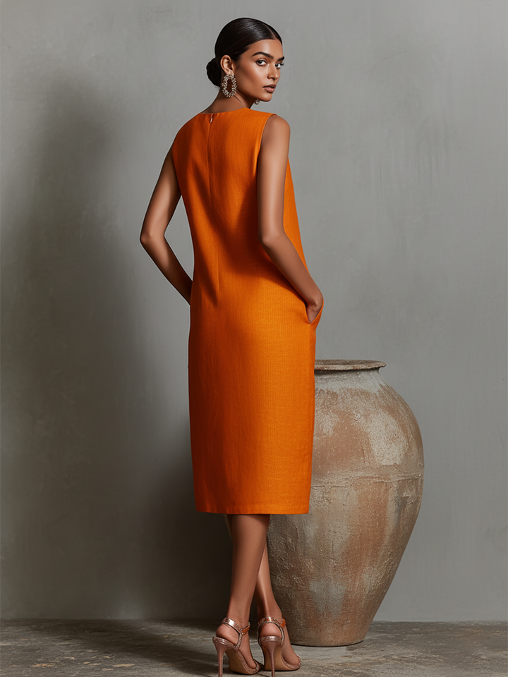 Katalina - Vestido Justo De Linho Com Bolsos