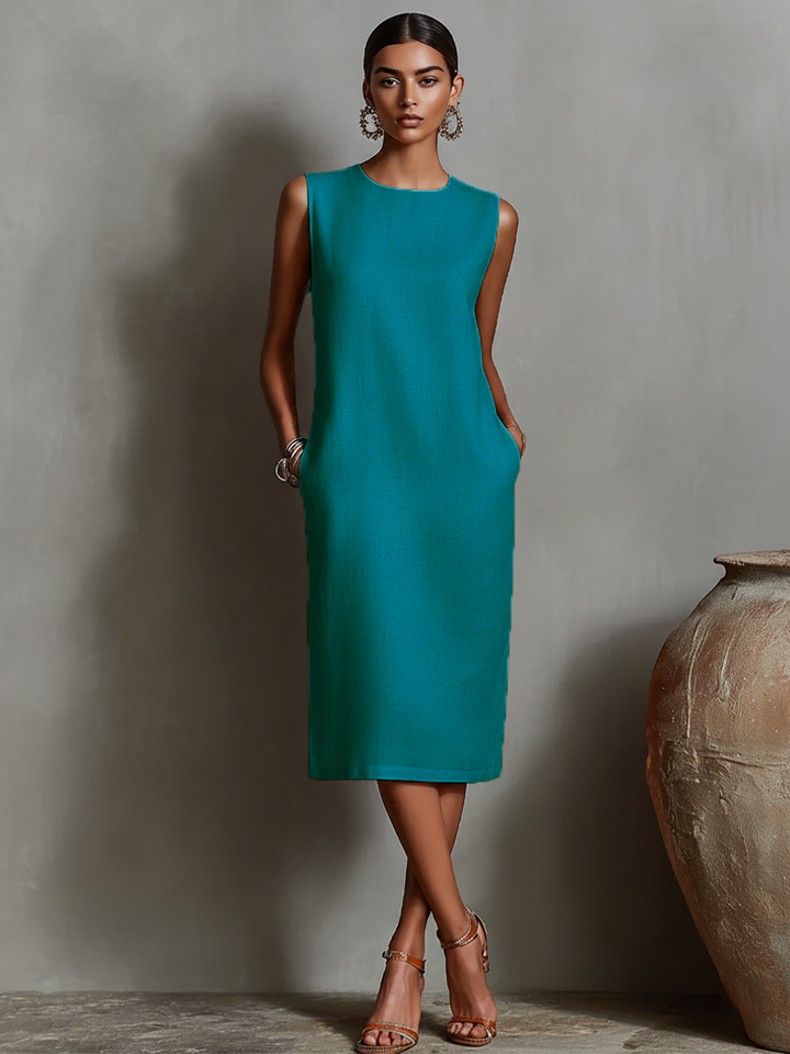 Katalina - Vestido Justo De Linho Com Bolsos