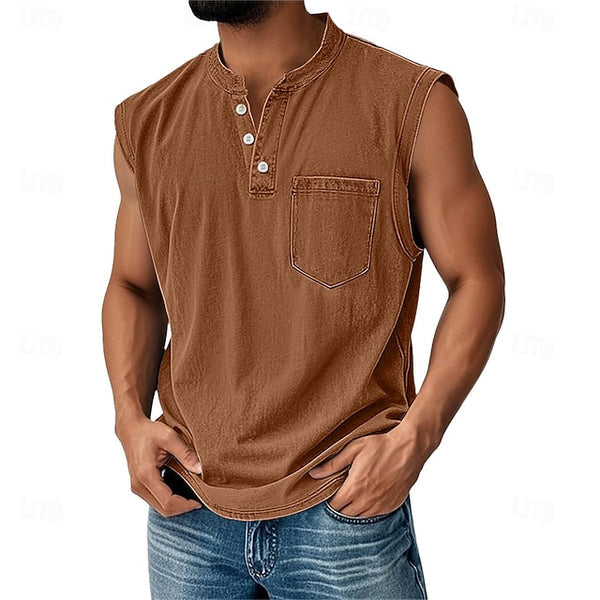 Latrell - Camiseta Henley Sem Mangas Com Bolso